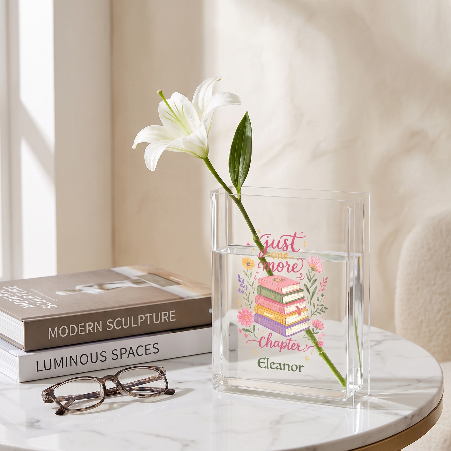 Personalized Just One More Chapter Acrylic Book Vase with Custom Name