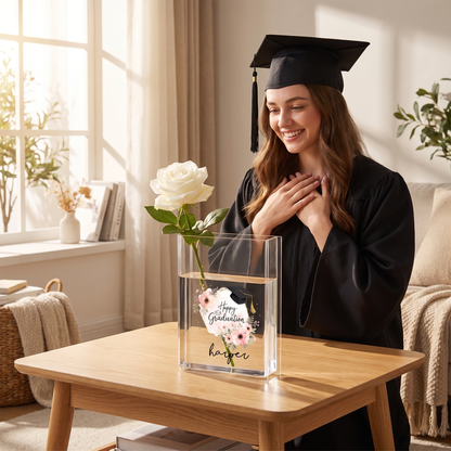 Personalized Happy Graduation Acrylic Book Vase with Custom Name