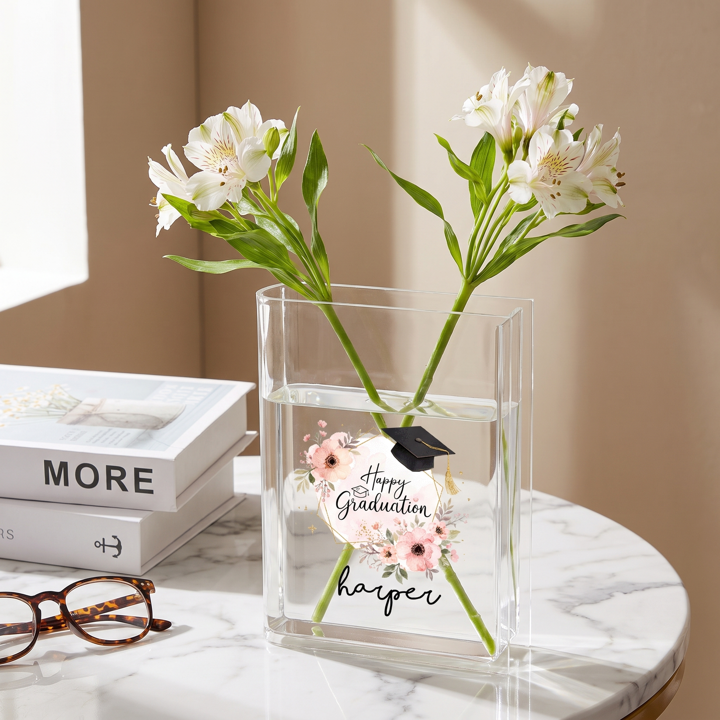 Personalized Happy Graduation Acrylic Book Vase with Custom Name