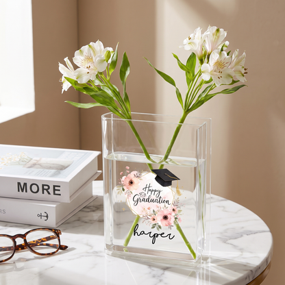 Personalized Happy Graduation Acrylic Book Vase with Custom Name