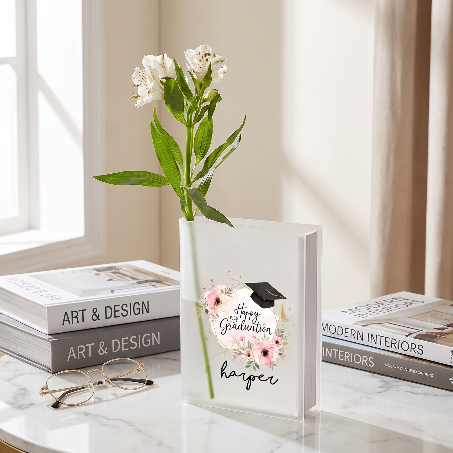 Personalized Happy Graduation Acrylic Book Vase with Custom Name