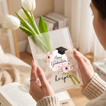 Personalized Happy Graduation Acrylic Book Vase with Custom Name