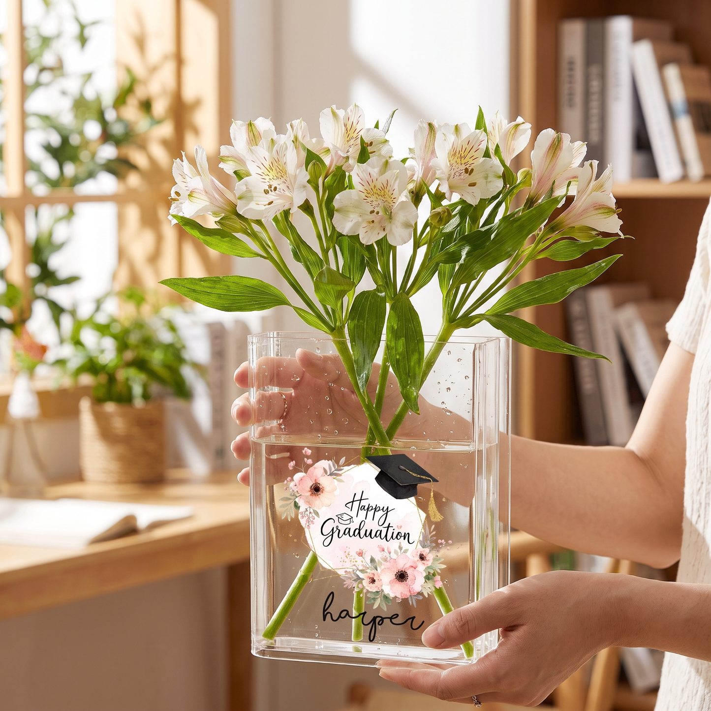 Personalized Happy Graduation Acrylic Book Vase with Custom Name