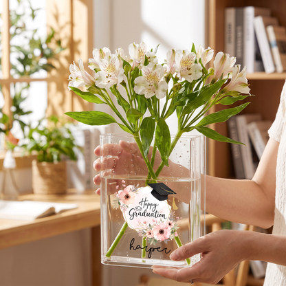 Personalized Happy Graduation Acrylic Book Vase with Custom Name