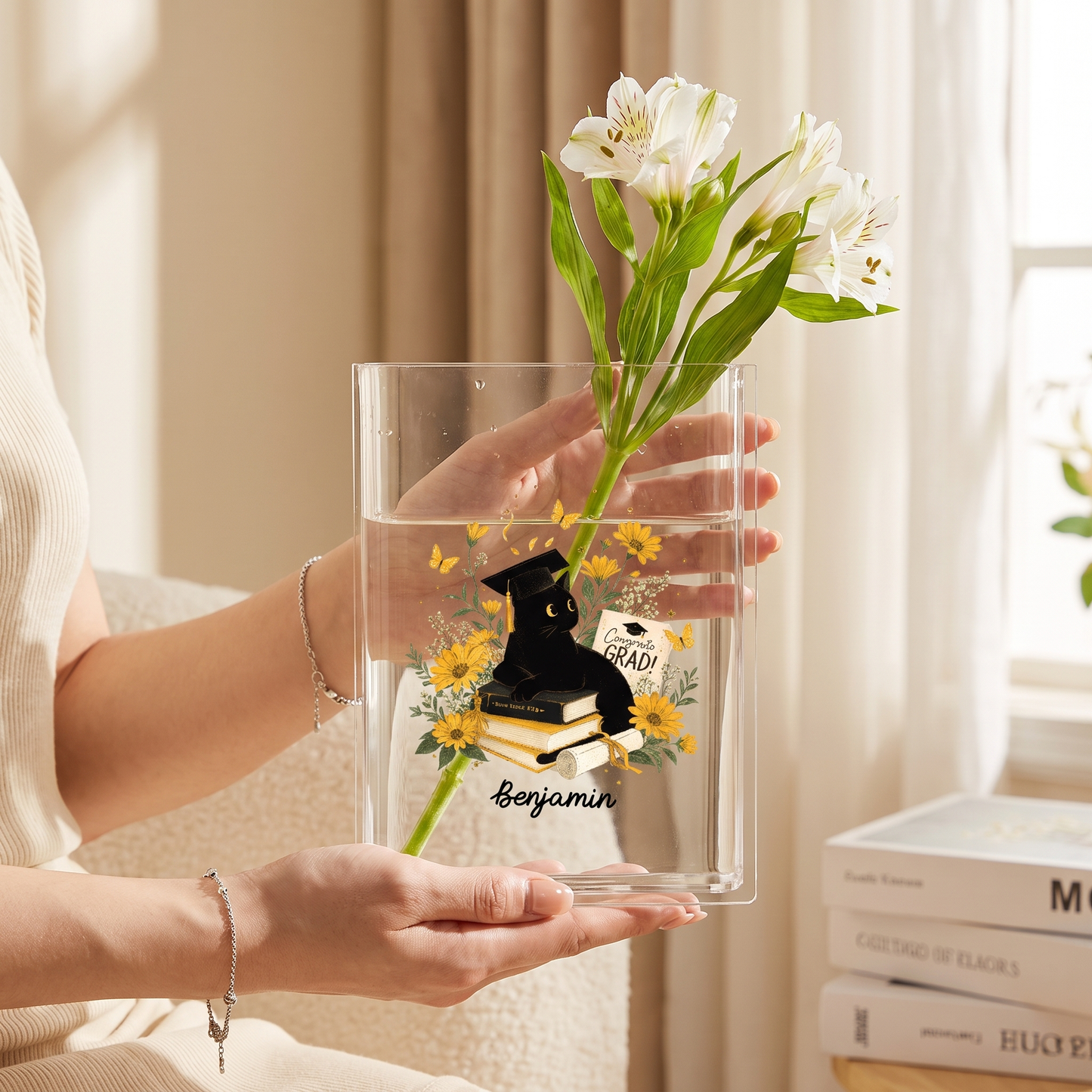Personalized Congrats Grad Acrylic Book Vase with Custom Name