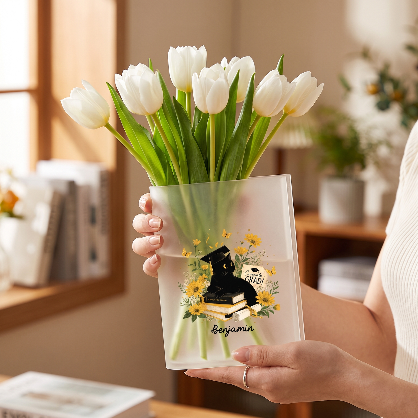 Personalized Congrats Grad Acrylic Book Vase with Custom Name