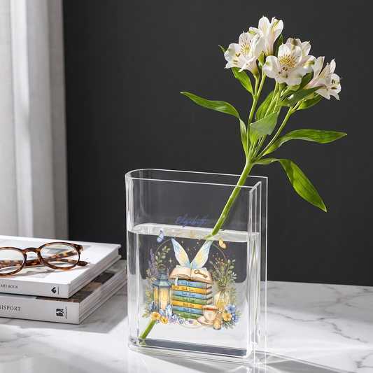 Personalized Book Stack Acrylic Book Vase, Custom Name Reading Flower Vase