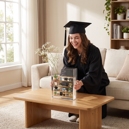 Personalized Graduation Bookshelf Acrylic Book Vase, Custom Name Graduation Flower Vase