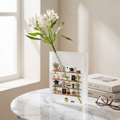 Personalized Graduation Bookshelf Acrylic Book Vase, Custom Name Graduation Flower Vase