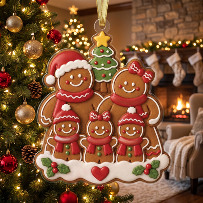 Personalized Gingerbread Family Acrylic Christmas Ornament, Custom Name Holiday Gift