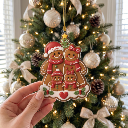 Personalized Gingerbread Family Acrylic Christmas Ornament, Custom Name Holiday Gift