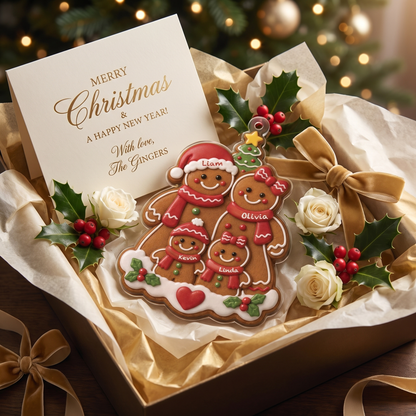 Personalized Gingerbread Family Acrylic Christmas Ornament, Custom Name Holiday Gift