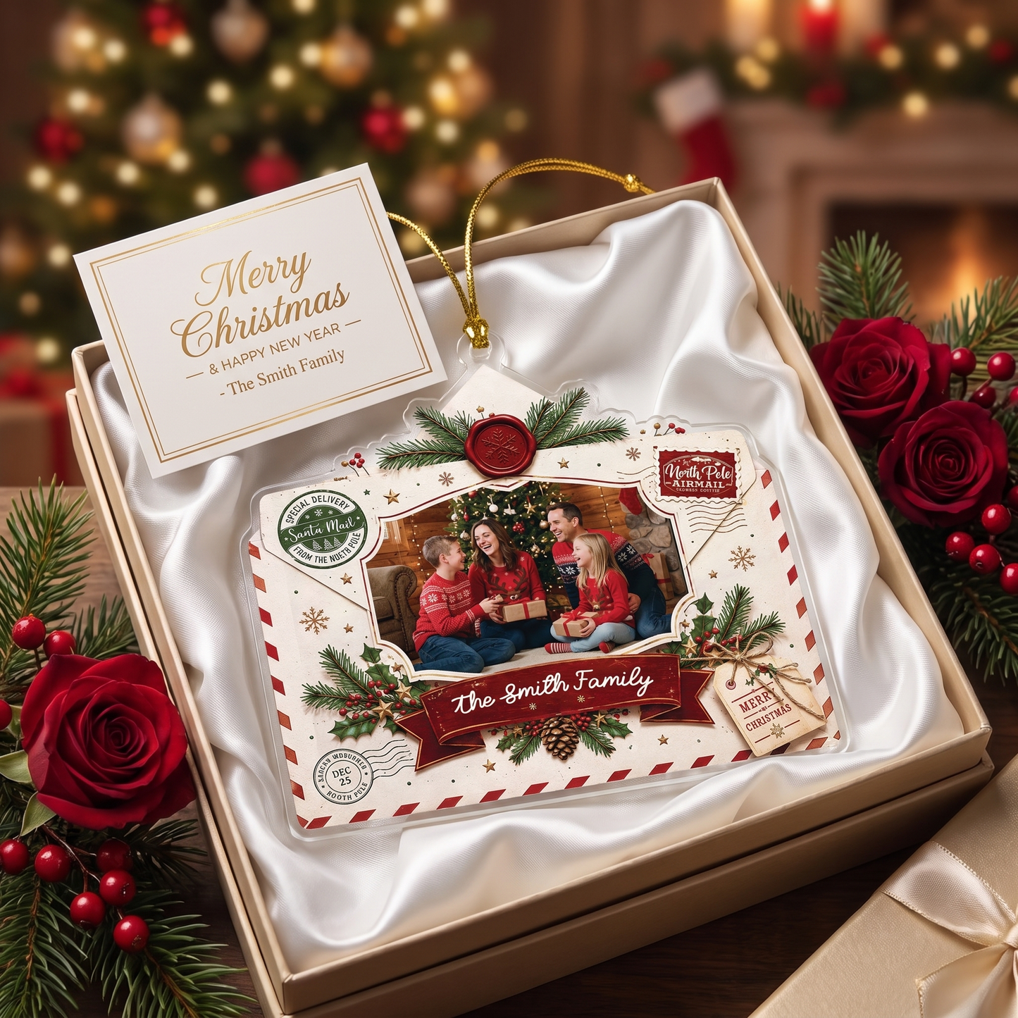 Personalized Christmas Envelope Acrylic Christmas Ornament, Custom Photo Holiday Gift