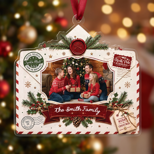 Personalized Christmas Envelope Acrylic Christmas Ornament, Custom Photo Holiday Gift