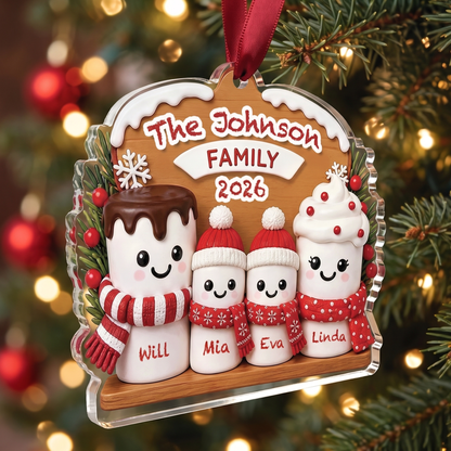 Personalized Marshmallow Family Acrylic Christmas Ornament, Custom Name Holiday Gift