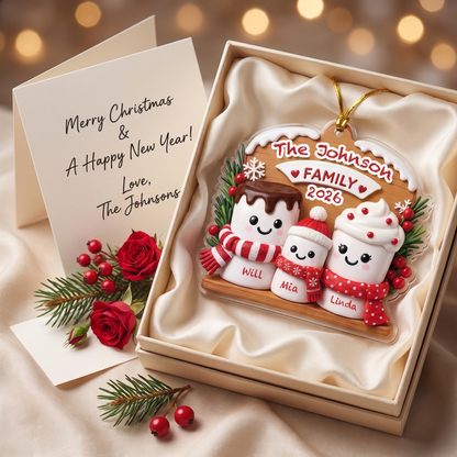 Personalized Marshmallow Family Acrylic Christmas Ornament, Custom Name Holiday Gift