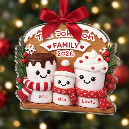 Personalized Marshmallow Family Acrylic Christmas Ornament, Custom Name Holiday Gift