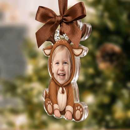 Personalized Cute Reindeer Acrylic Christmas Ornament, Custom Photo Holiday Gift