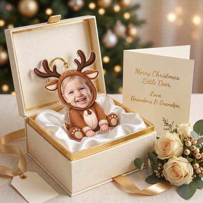 Personalized Cute Reindeer Acrylic Christmas Ornament, Custom Photo Holiday Gift