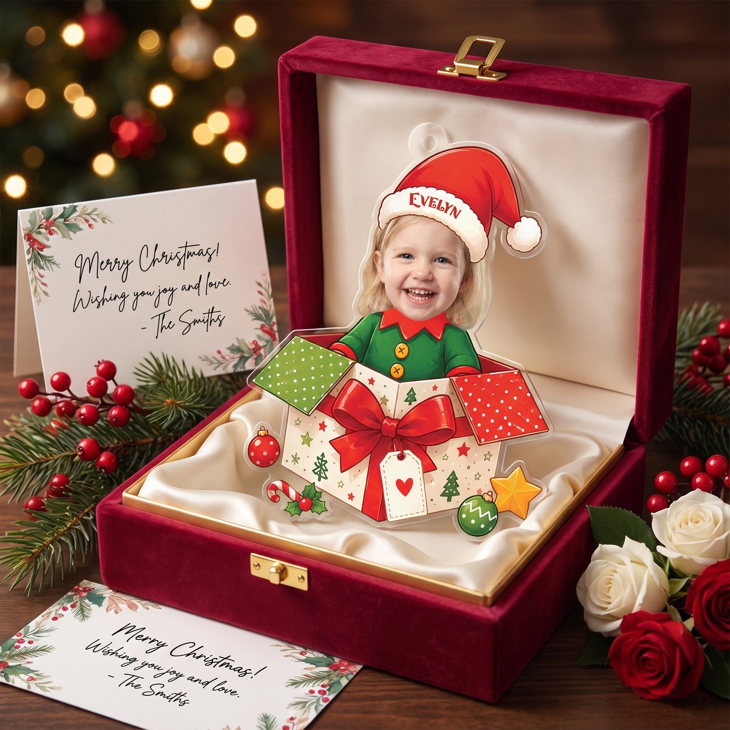 Personalized Kids Gift Box Acrylic Christmas Ornament, Custom Photo Holiday Gift
