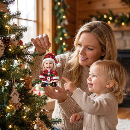 Personalized Kid Santa with Christmas Lights Acrylic Christmas Ornament, Custom Photo Holiday Gift