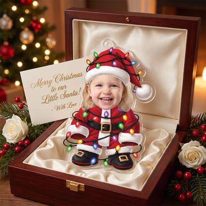Personalized Kid Santa with Christmas Lights Acrylic Christmas Ornament, Custom Photo Holiday Gift