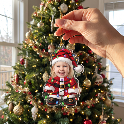 Personalized Kid Santa with Christmas Lights Acrylic Christmas Ornament, Custom Photo Holiday Gift