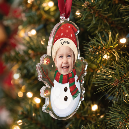 Personalized Cute Snowman Acrylic Christmas Ornament, Custom Photo Holiday Gift