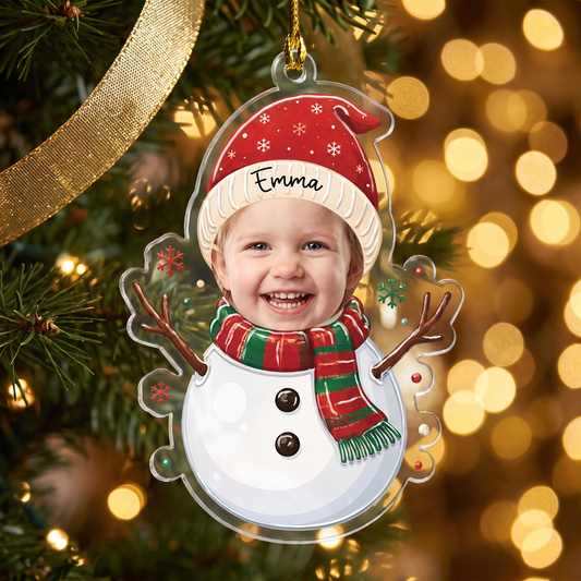 Personalized Cute Snowman Acrylic Christmas Ornament, Custom Photo Holiday Gift