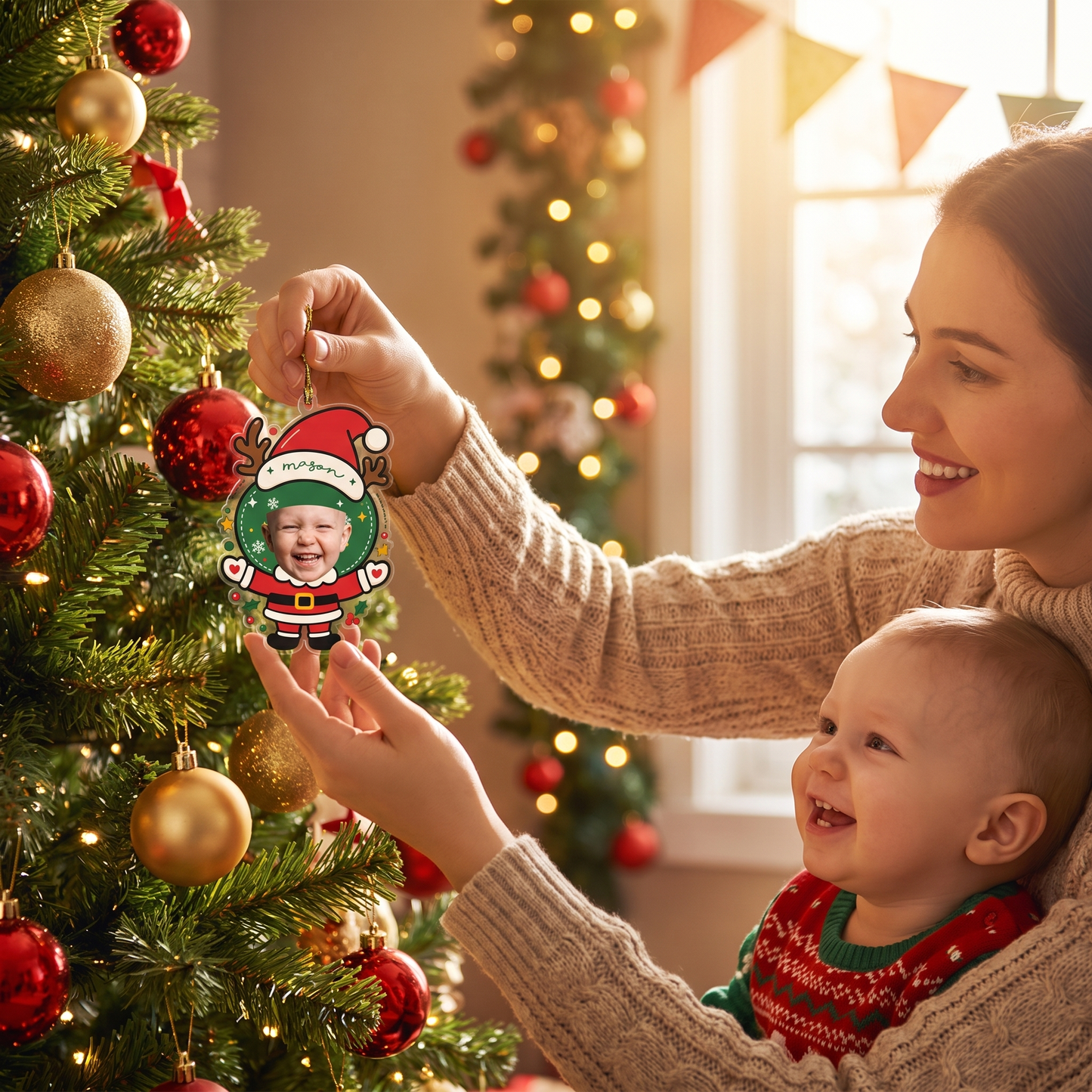 Custom Photo Face Santa Claus Acrylic Ornament - Personalized Christmas Tree Decor Gift