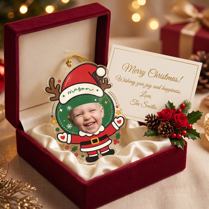 Custom Photo Face Santa Claus Acrylic Ornament - Personalized Christmas Tree Decor Gift