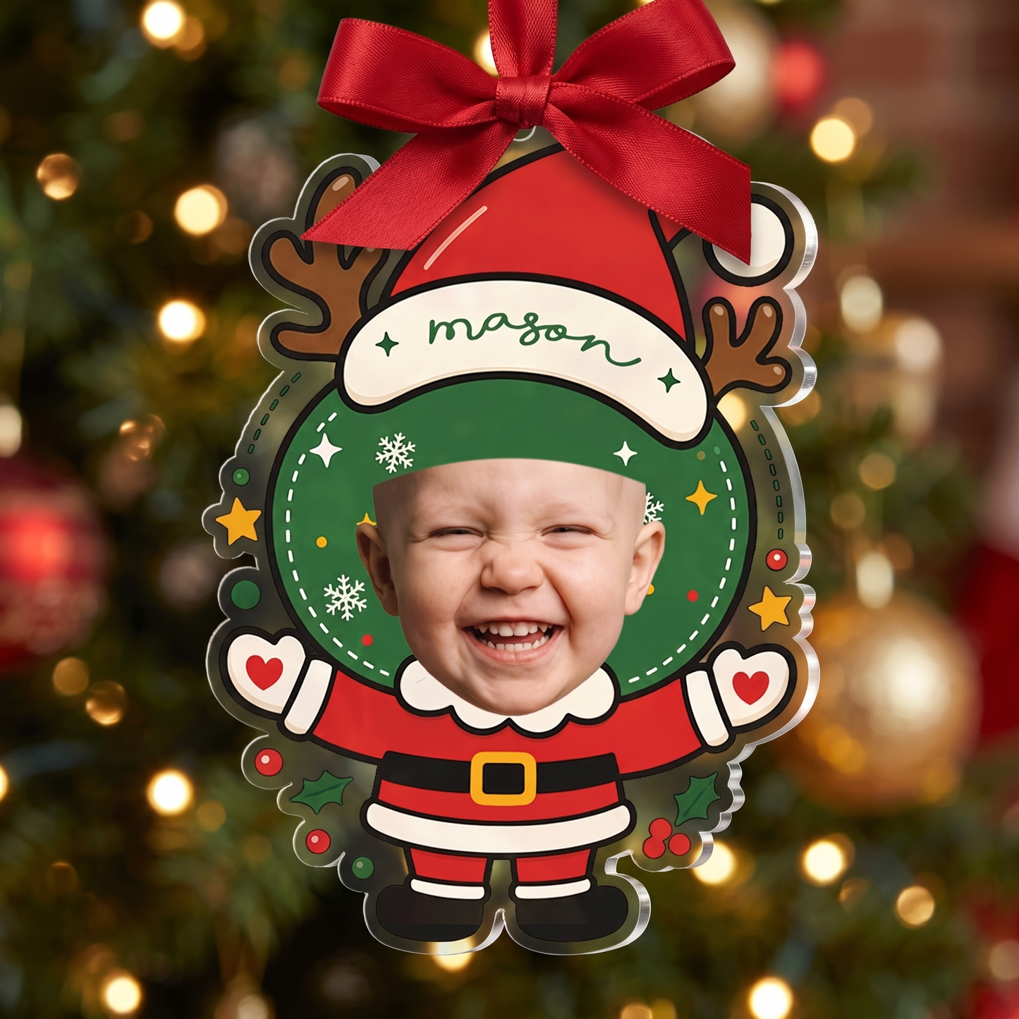 Custom Photo Face Santa Claus Acrylic Ornament - Personalized Christmas Tree Decor Gift