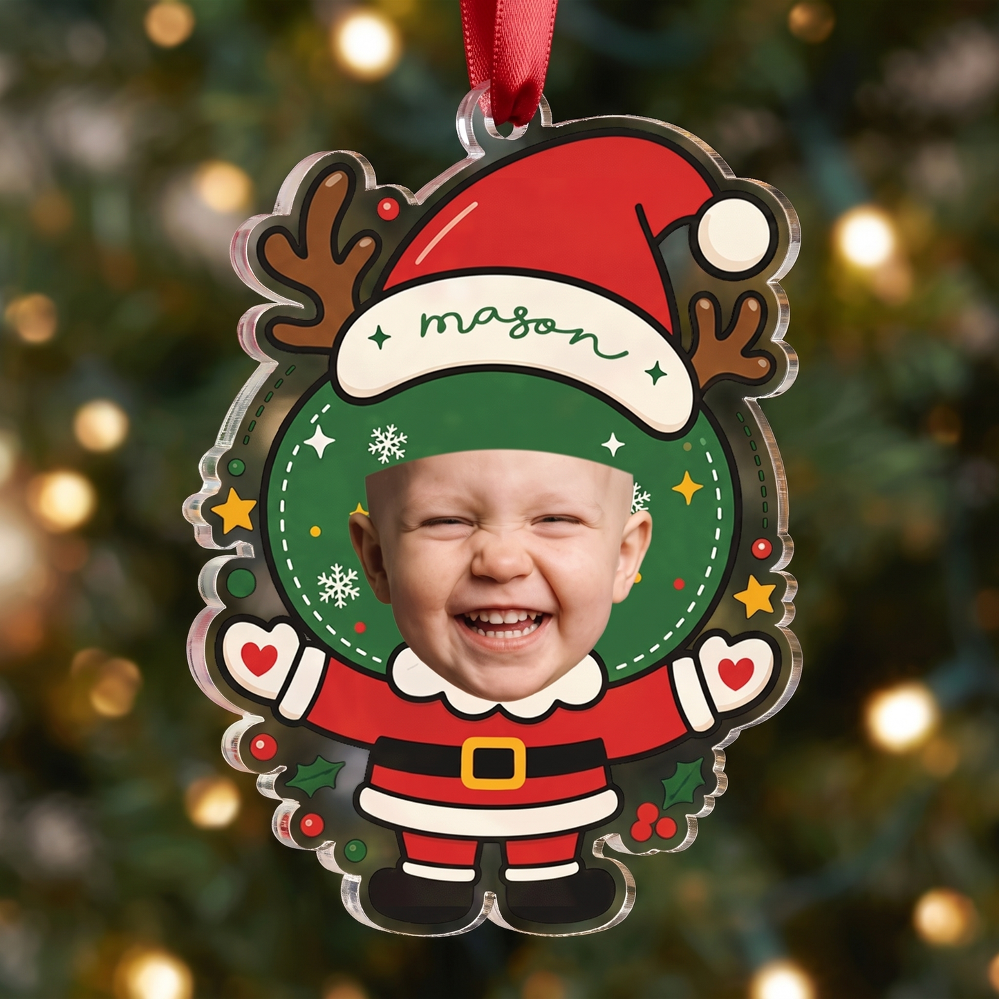 Custom Photo Face Santa Claus Acrylic Ornament - Personalized Christmas Tree Decor Gift