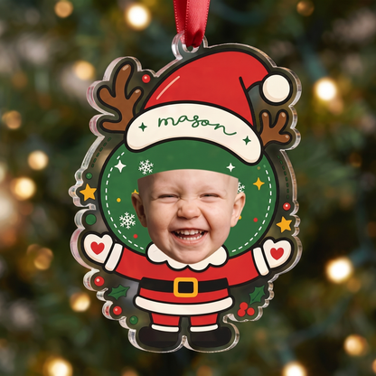 Custom Photo Face Santa Claus Acrylic Ornament - Personalized Christmas Tree Decor Gift