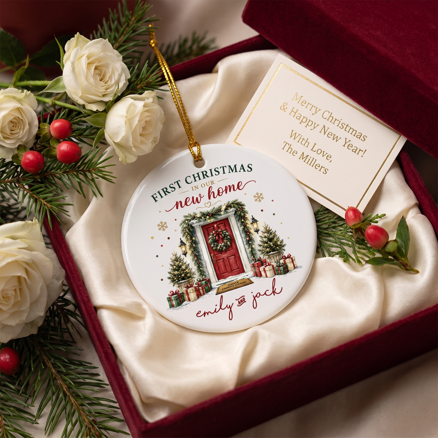 Personalized First Christmas in Our New Home Ceramic Ornament with Custom Name