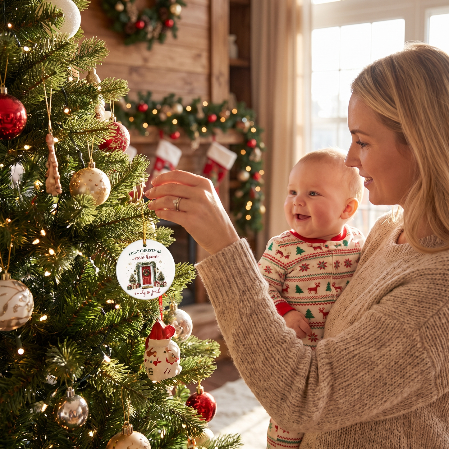 Personalized First Christmas in Our New Home Ceramic Ornament with Custom Name