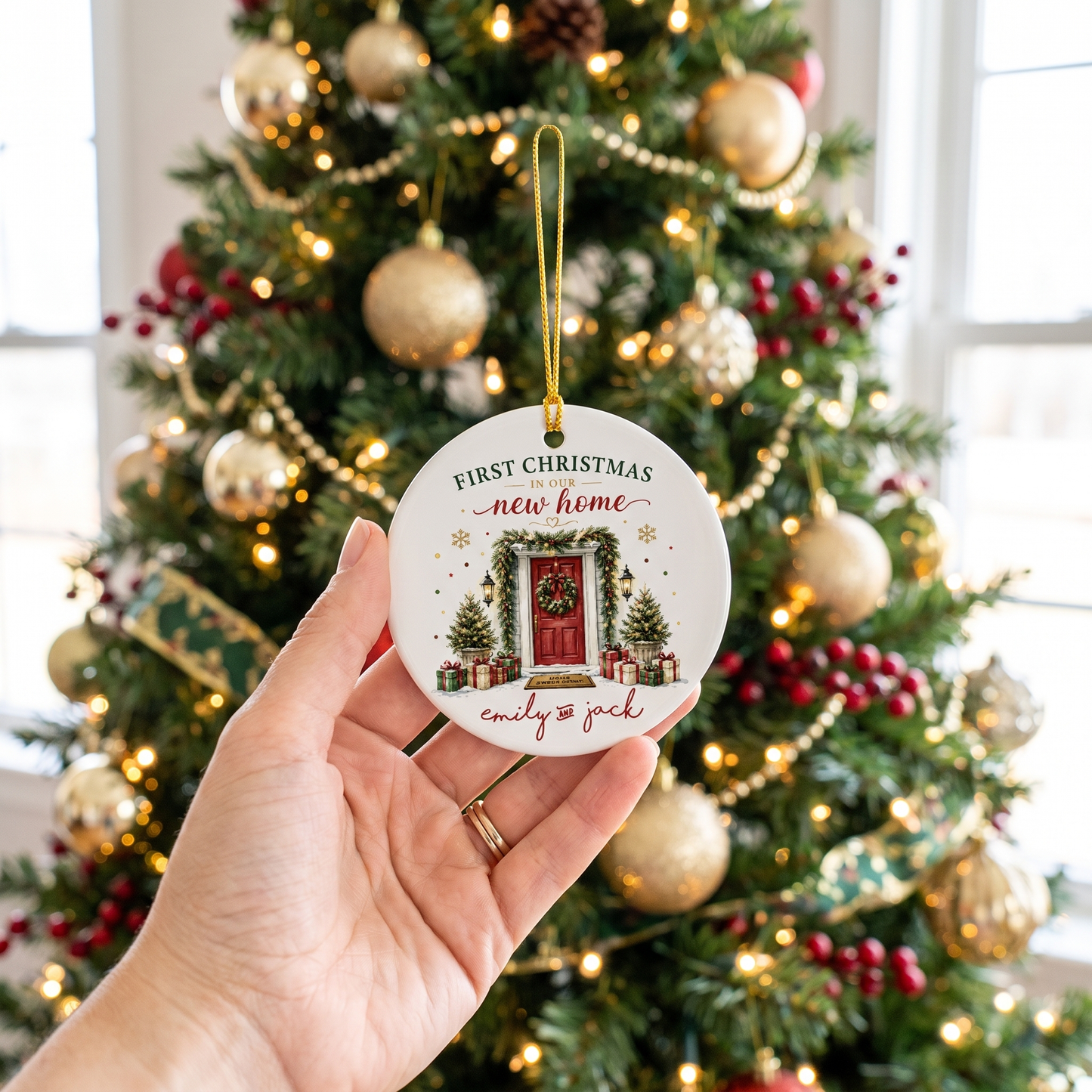 Personalized First Christmas in Our New Home Ceramic Ornament with Custom Name