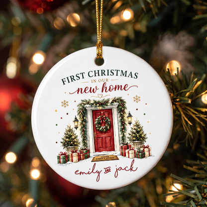 Personalized First Christmas in Our New Home Ceramic Ornament with Custom Name