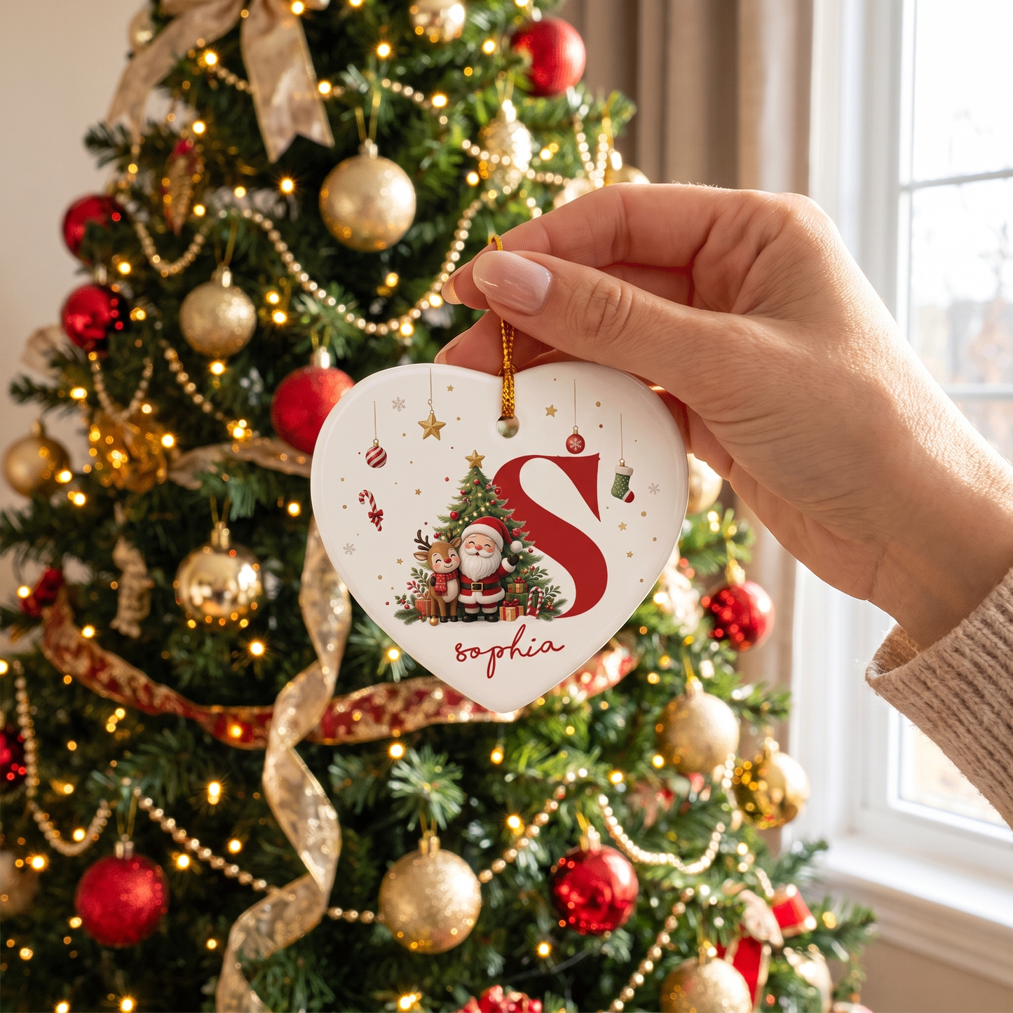Personalized Cute Heart Ceramic Christmas Ornament, Custom Name Holiday Gift