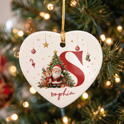 Personalized Cute Heart Ceramic Christmas Ornament, Custom Name Holiday Gift