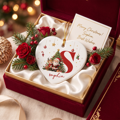 Personalized Cute Heart Ceramic Christmas Ornament, Custom Name Holiday Gift
