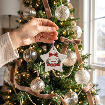 Personalized Star Ceramic Christmas Ornament, Custom Name Holiday Gift
