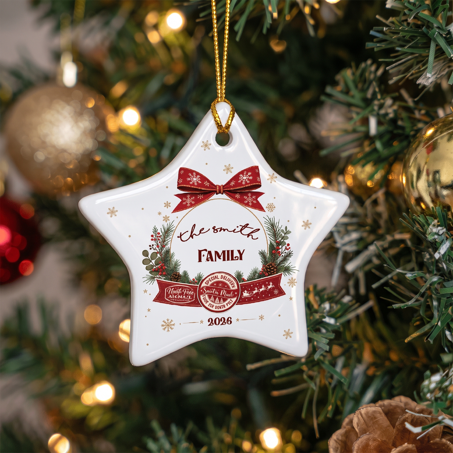 Personalized Star Ceramic Christmas Ornament, Custom Name Holiday Gift