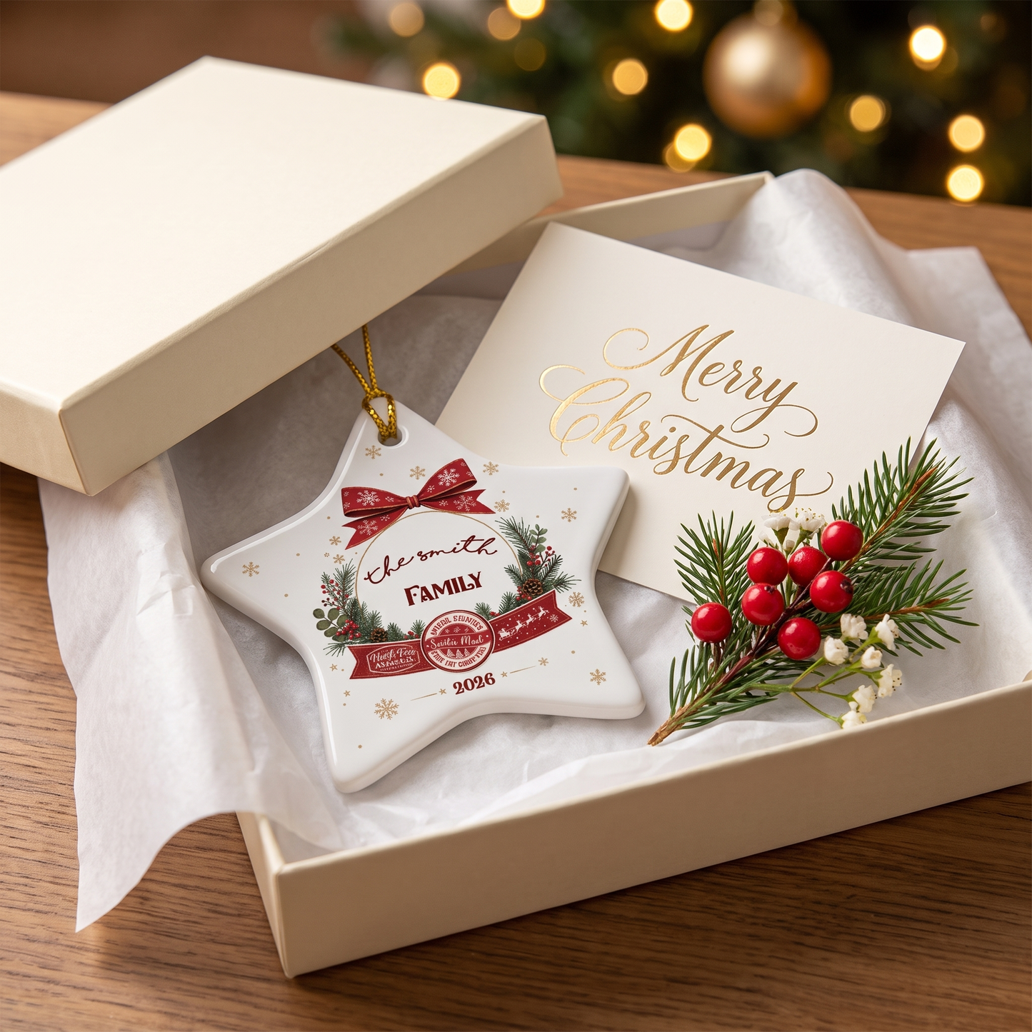 Personalized Star Ceramic Christmas Ornament, Custom Name Holiday Gift