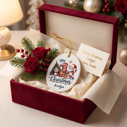 Personalized My 1st Christmas Oval Ceramic Ornament, Custom Name Baby Christmas Gift