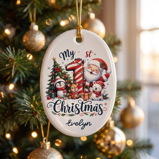 Personalized My 1st Christmas Oval Ceramic Ornament, Custom Name Baby Christmas Gift