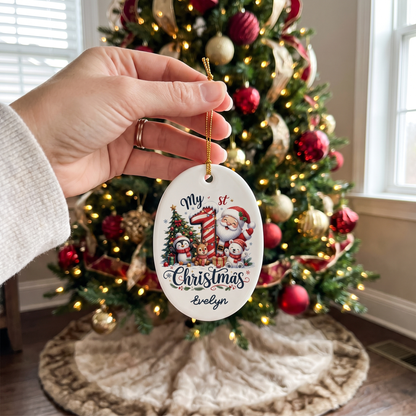 Personalized My 1st Christmas Oval Ceramic Ornament, Custom Name Baby Christmas Gift