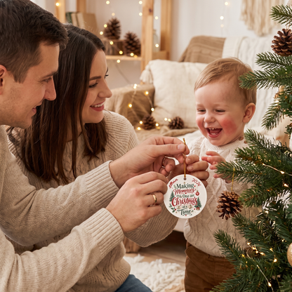 Personalized Making Memories One Christmas at a Time Round Ceramic Ornament with Custom Name