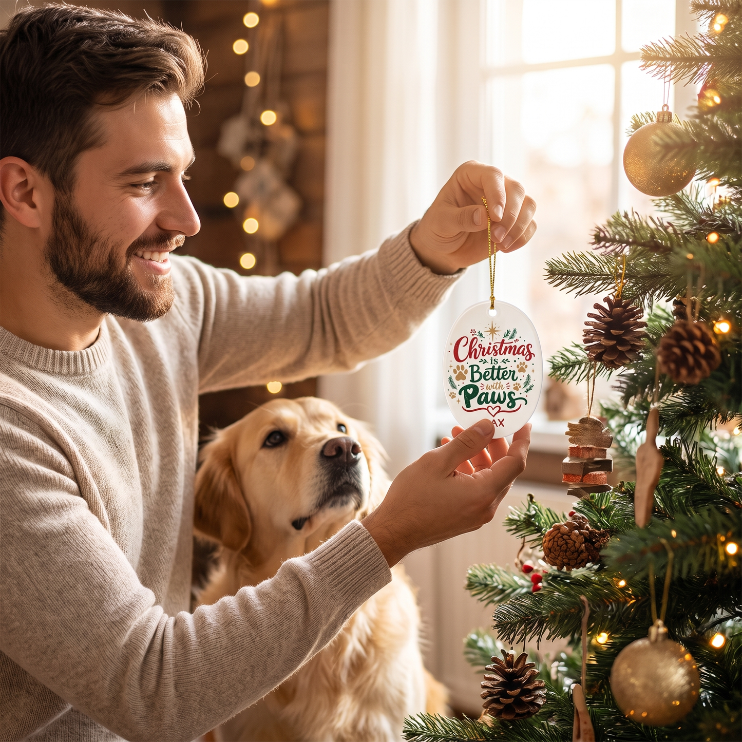Personalized Christmas Is Better with Paws Oval Ceramic Ornament, Custom Name Pet Christmas Gift