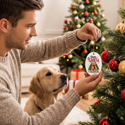 Personalized Dear Santa I Can Explain Pet Oval Ceramic Ornament, Custom Pet Photo Christmas Gift